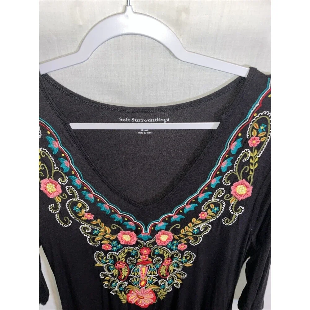 Soft Surroundings Women’s Dressy Tunic Size Small Black Embroideried Going Out